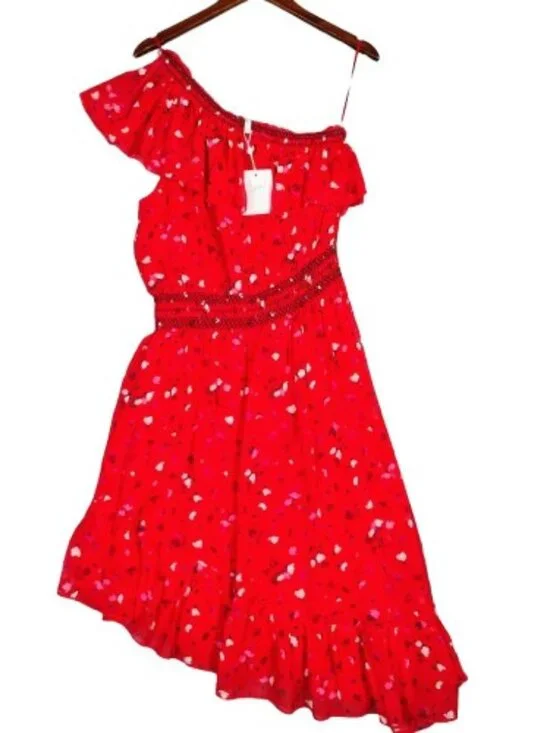 Joie Midi Dress Women's M Red Floral 100% Silk One Shoulder Asymmetrical Hem NWT - Picture 1 of 12